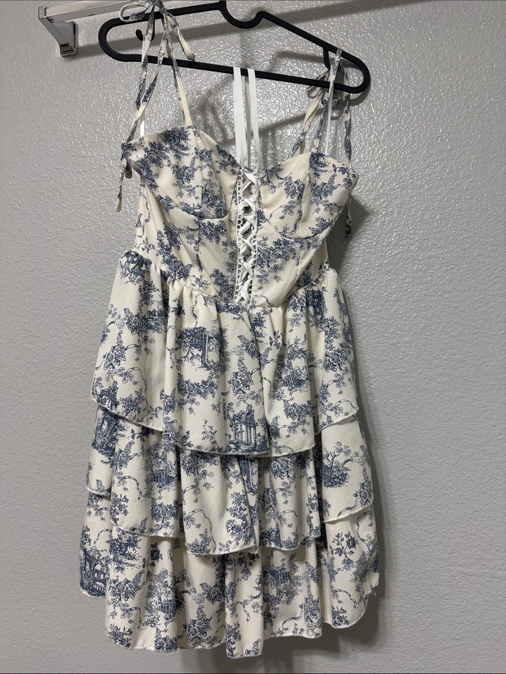 Ivory and Navy Toile Ruffle Tiered Sundress